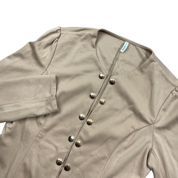 Halara NEW w/Tags Large Tan Open Front Ladies Jacket Gold Buttons Play It My Wa - Picture 2 of 6